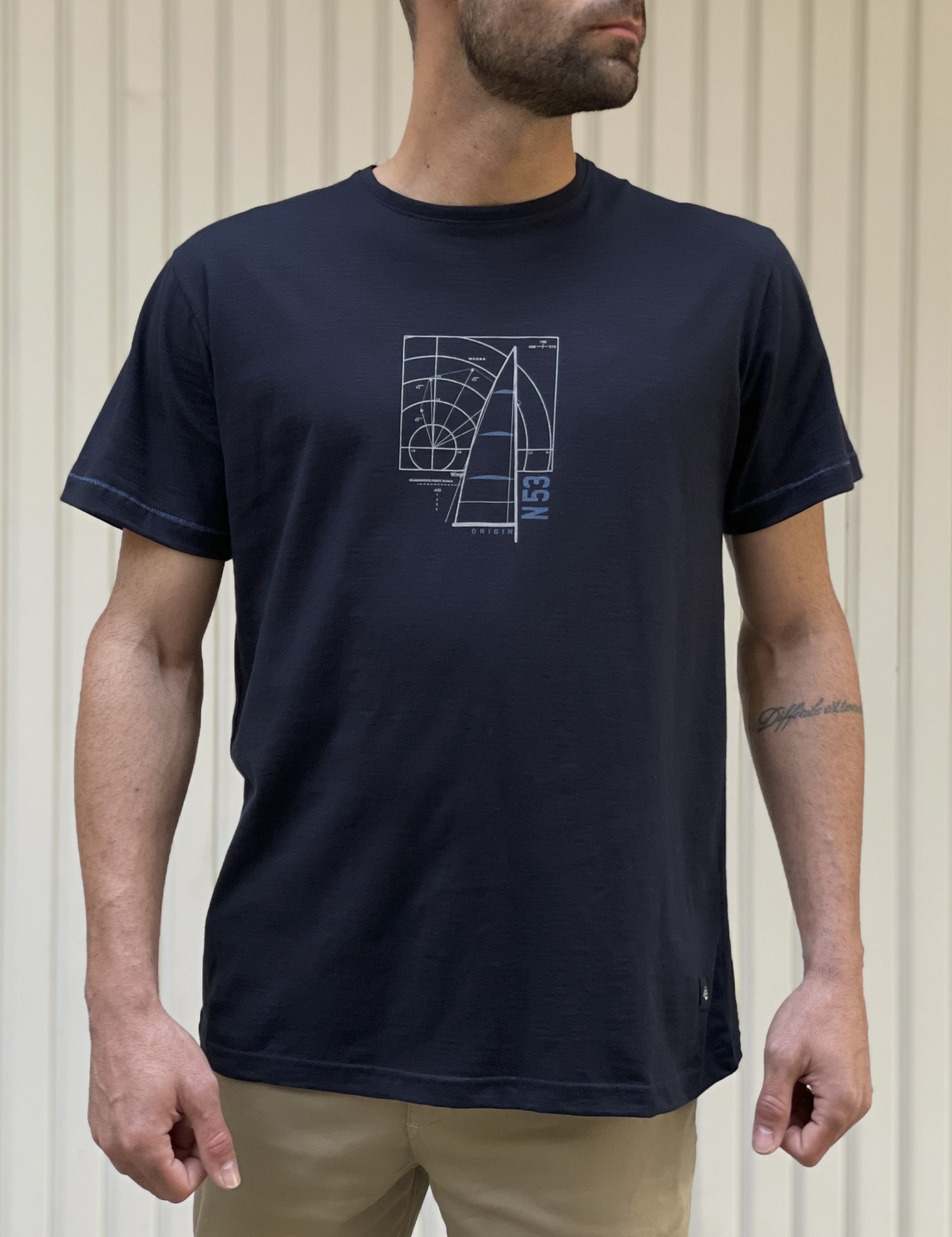 – ORIGIN ανδρικο μπλε βαμβακερο T-shirt με σχεδιο 232710B
